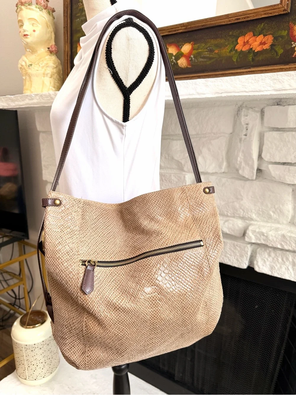 orYANY Metallic Reptile Embossed Leather Hobo Shoulder Bag